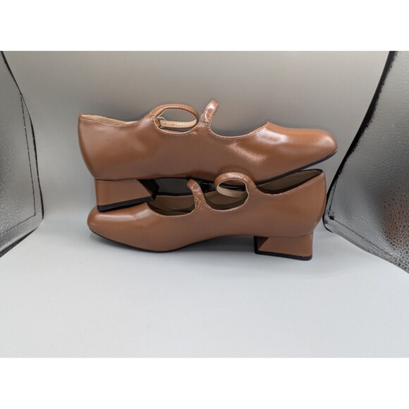 C. Paravano Mary Jane Flat EU 39.5  / 9.5 brown square Toe Shoe Ballet Leather - Picture 5 of 8